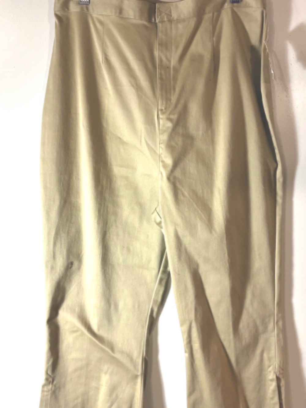 COPPER KEY WOMENS CAPRI PANTS JRS SZ 18.5 SOLID KHAKI COTTON/SPANDEX FLAT FRONT
